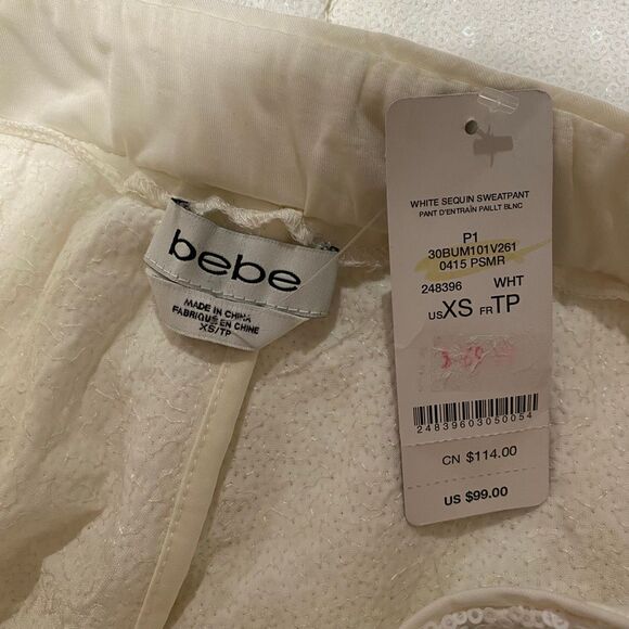 NEW Bebe Sequin Joggers in White Extra Small - Picture 5 of 7